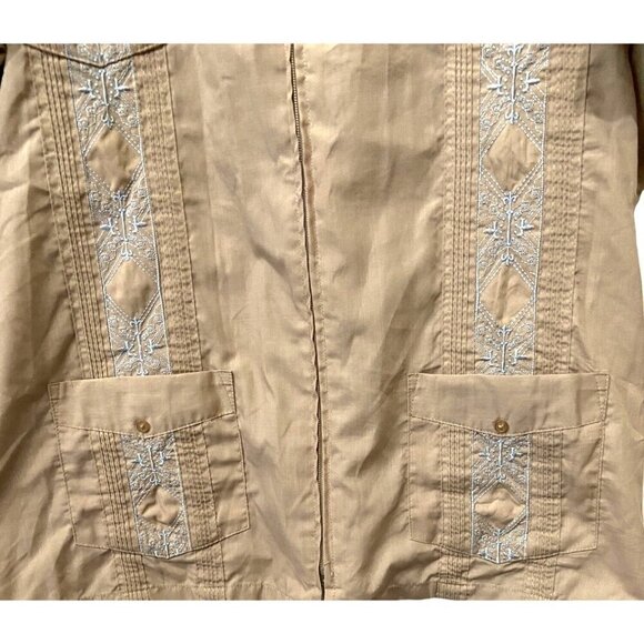 The Genuine Haband Guayabera Mens Cubin Style Button Up Shirt XXL Tan Embroidere - Picture 3 of 6